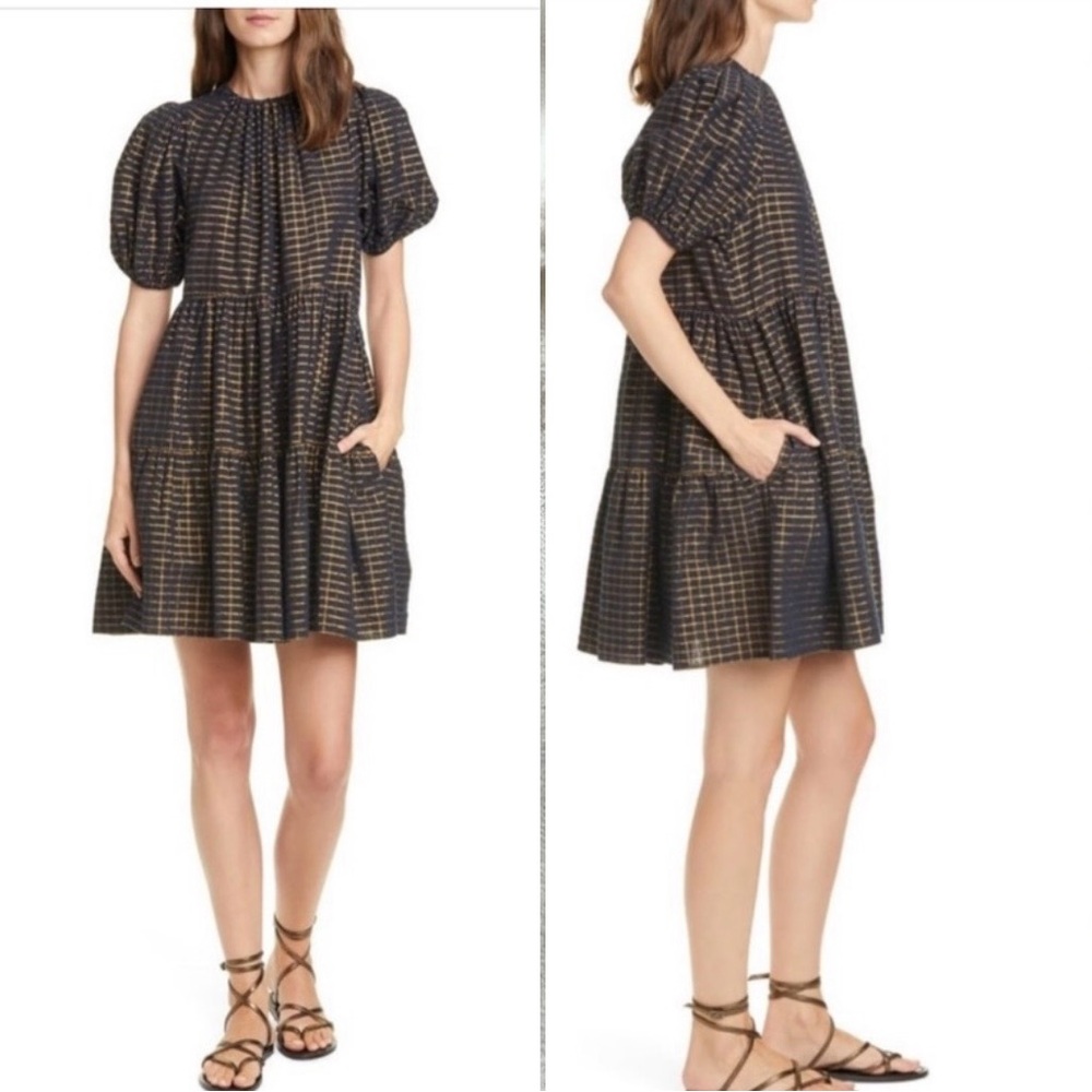 Ulla Johnson Dion Plaid Lurex Metallic Babydoll Mini Dress 12 ASO Sophia Bush - Picture 3 of 16